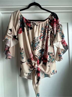 Floral Tie-Front Off-Shoulder Blouse - Cream Floral